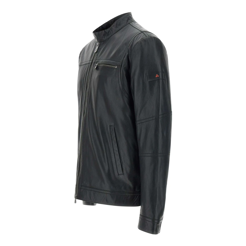 Peuterey Zwarte leren jas Saguaro Fw10 Black Heren