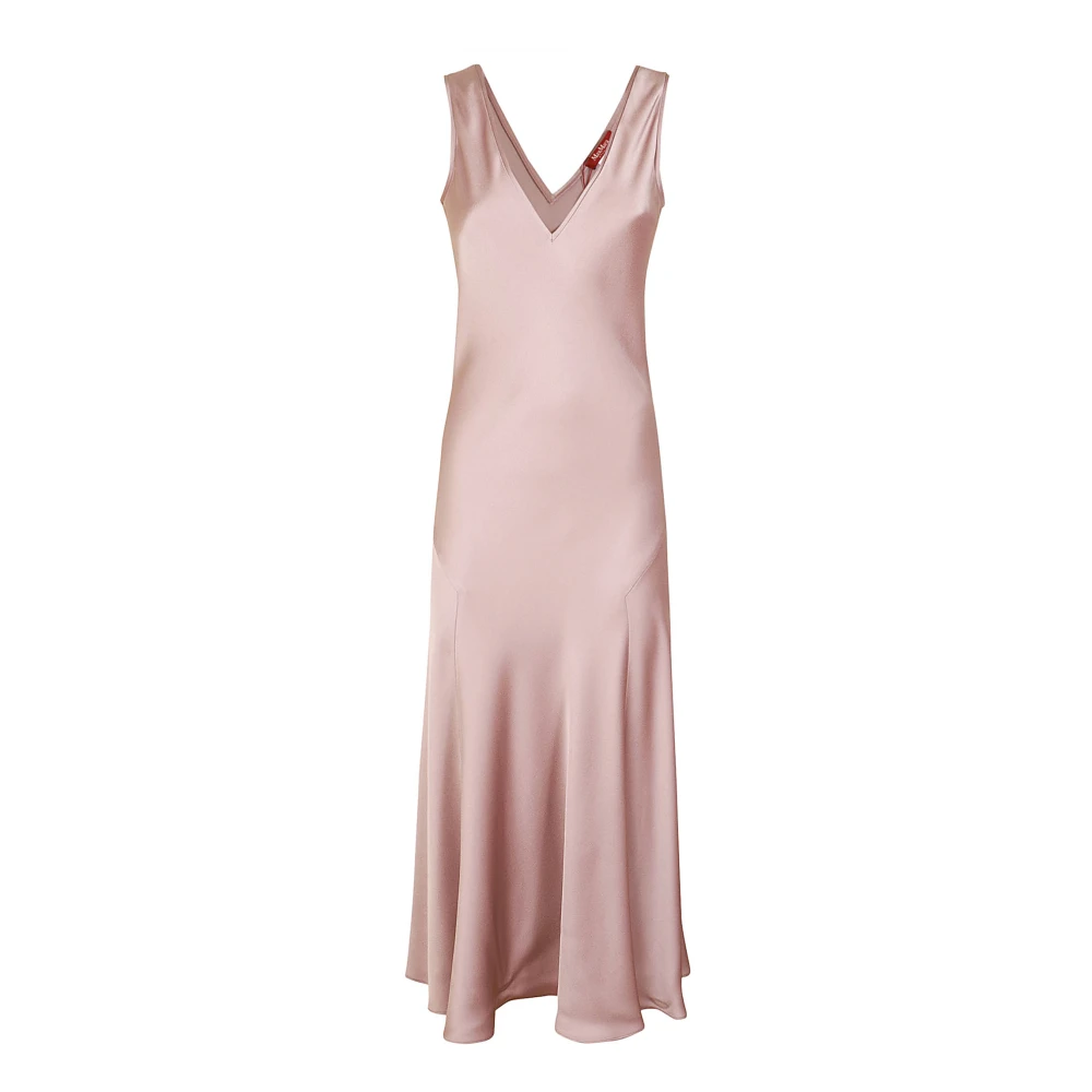 Max Mara Studio Satijnen Lavendel V-Hals Jurk Pink Dames