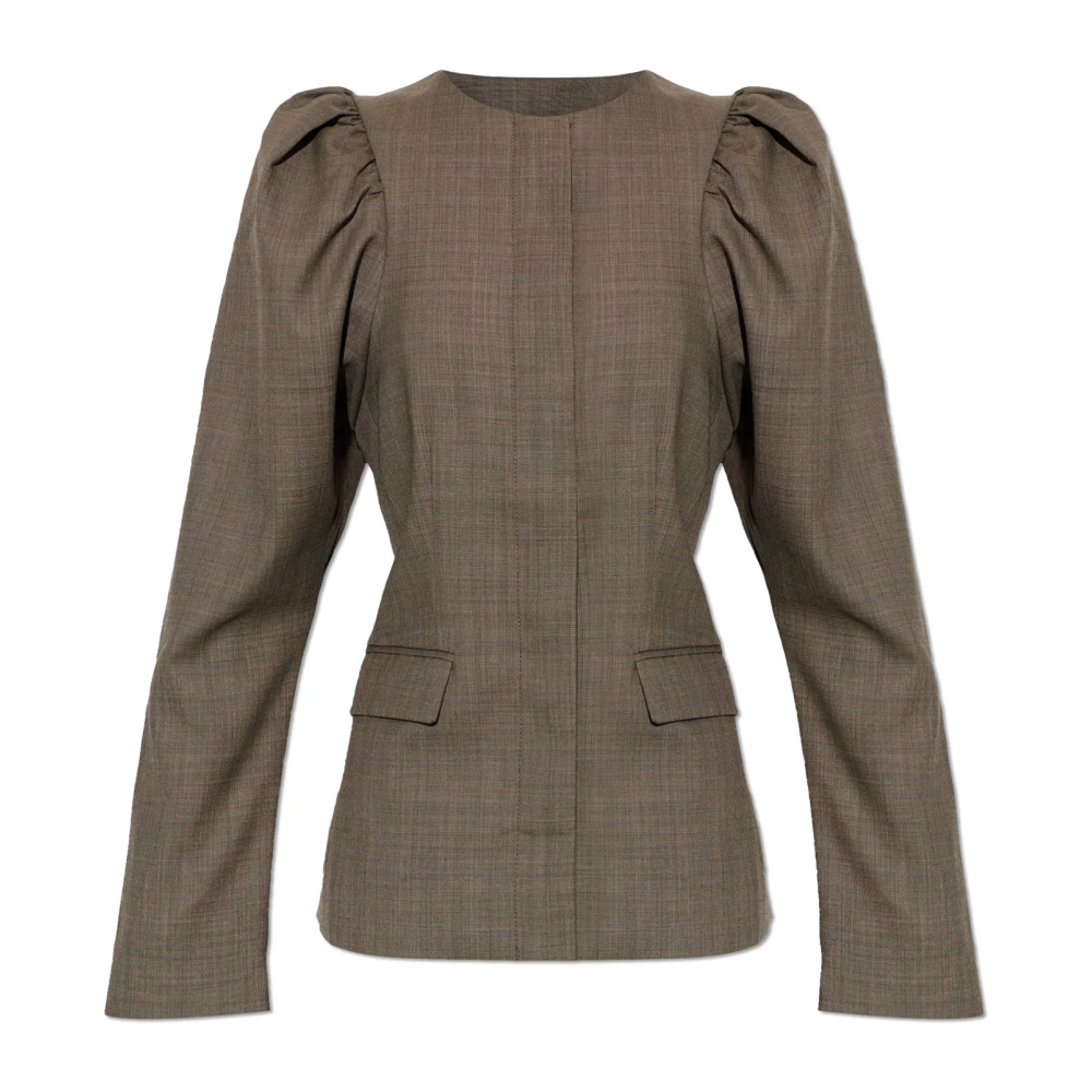 Ganni Blazer With Draped Shoulders - Female - Blazers - Brown - S - Jackets