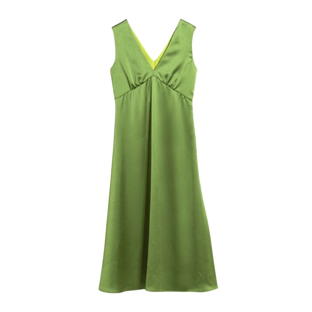 Max Mara Weekend Mouwloze Lange Satijnen Jurk Green Dames