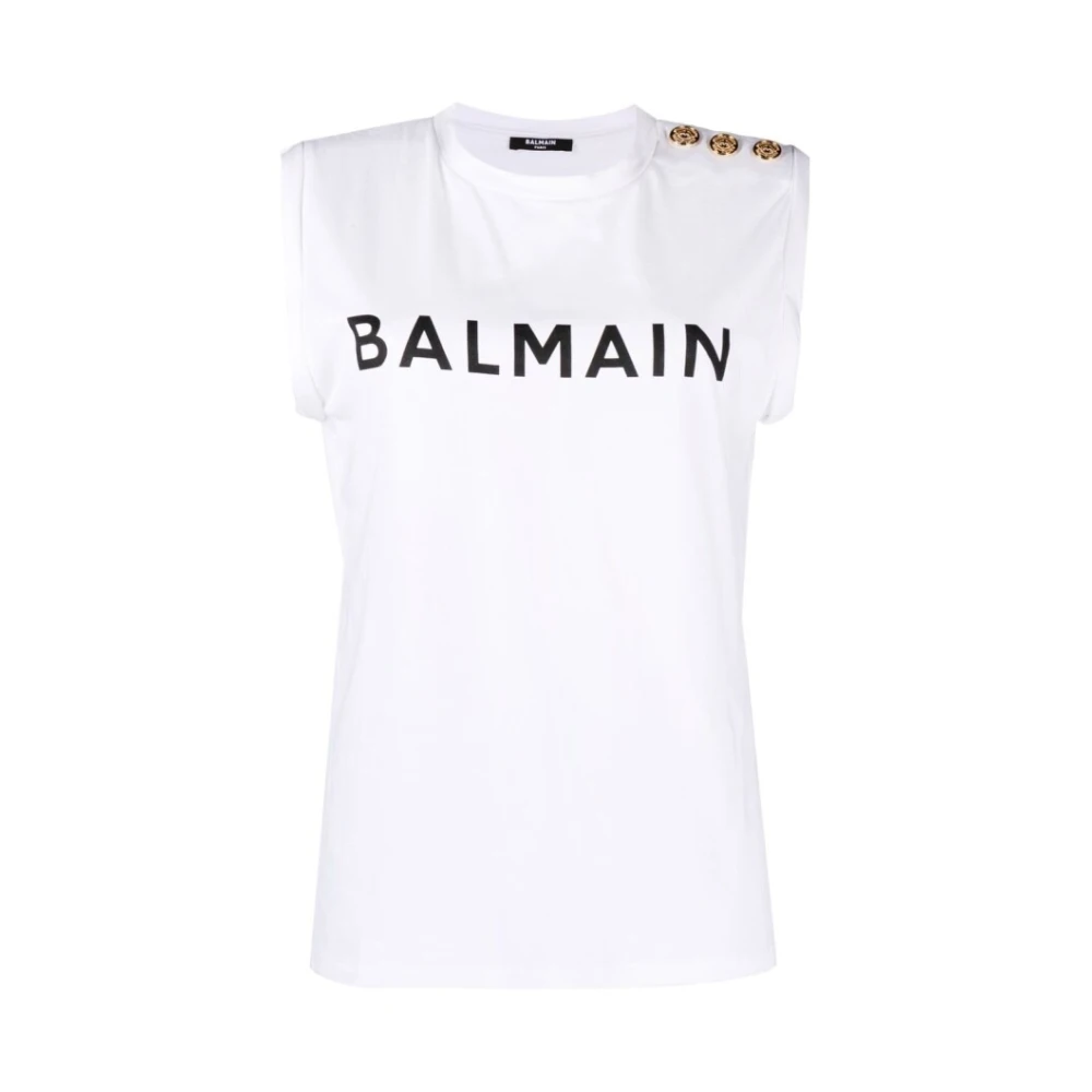 Balmain White Logo Print Sleeveless Top - Female - Sleeveless Tops - L - Tops