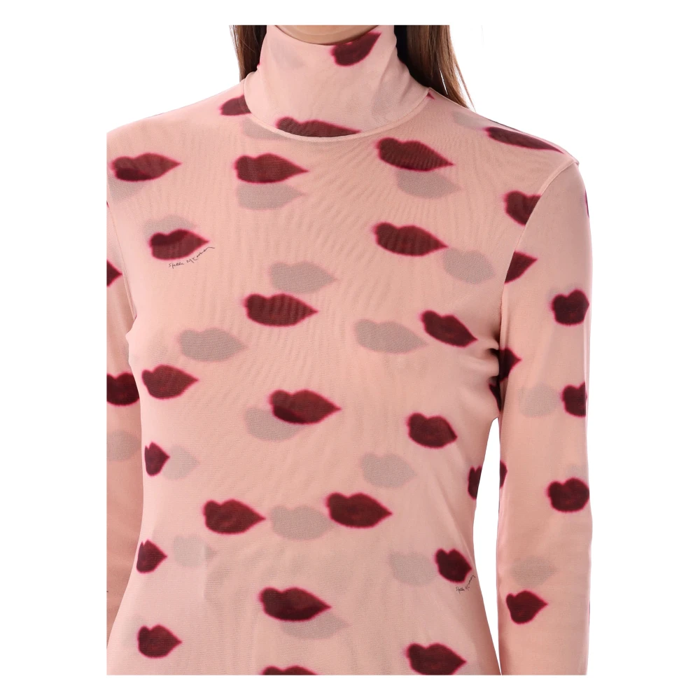 Stella Mccartney Lippenprint Mesh Top Dusty Rose Pink Dames