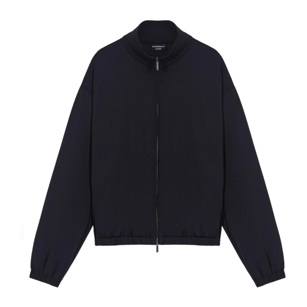 Emporio Armani Mannelijk Grijs Jassen Heren, M, Katoen, Icon Zipped Technical Seersucker Blouson