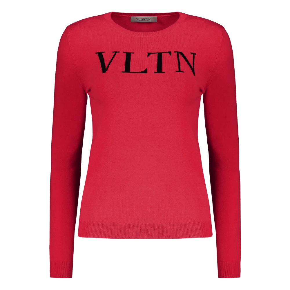 Valentino Garavani Geribbelde crew-neck trui met logodetail Red Dames