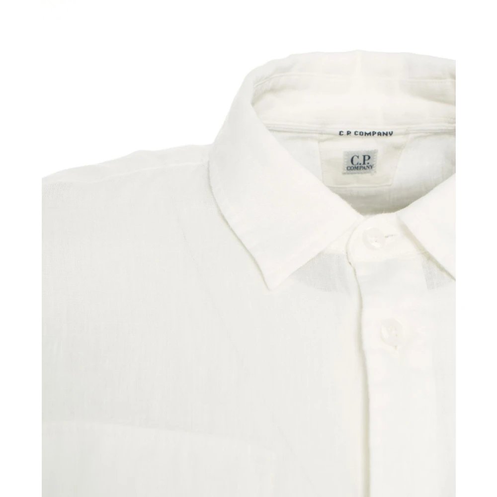 C.P. Company Wit Linnen Overhemd Klassieke Kent Kraag White Heren