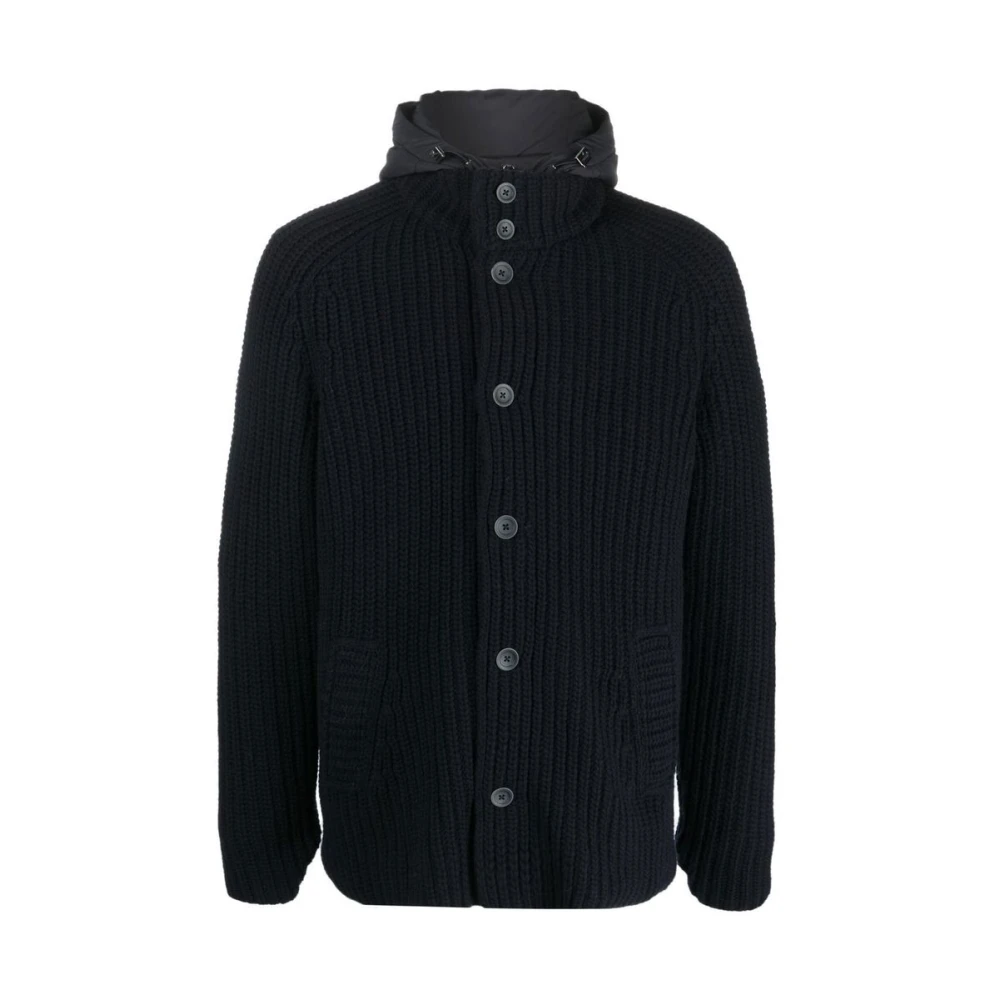 Herno Navy Blauwe Klassieke Hooded Gebreide Trui Blue Heren
