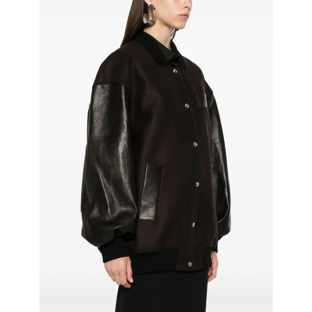 Khaite Bruine Wollen Blend Leren Trim Jas Brown Dames