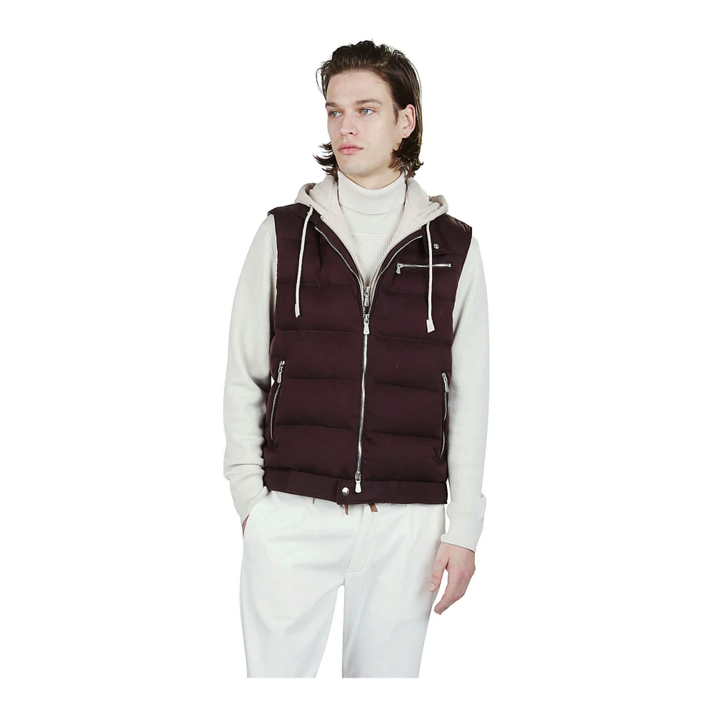 Eleventy Zijden Kasjmier Hooded Vest Purple Heren