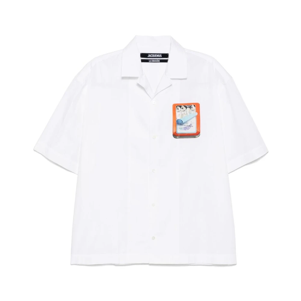 Jacquemus Witte V-hals Grafische Print Shirt White Heren
