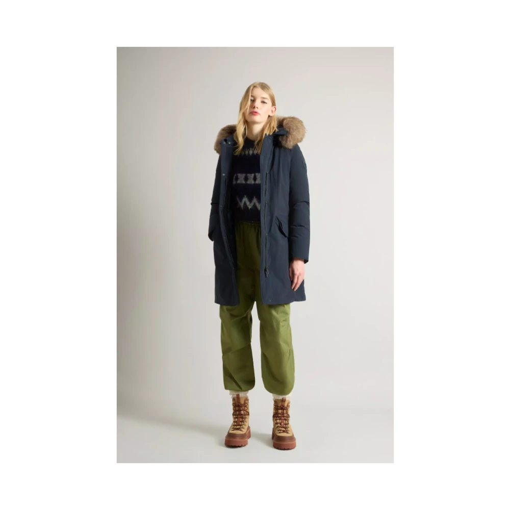 Woolrich Moderne Parka met Afneembare Capuchon Blue Dames