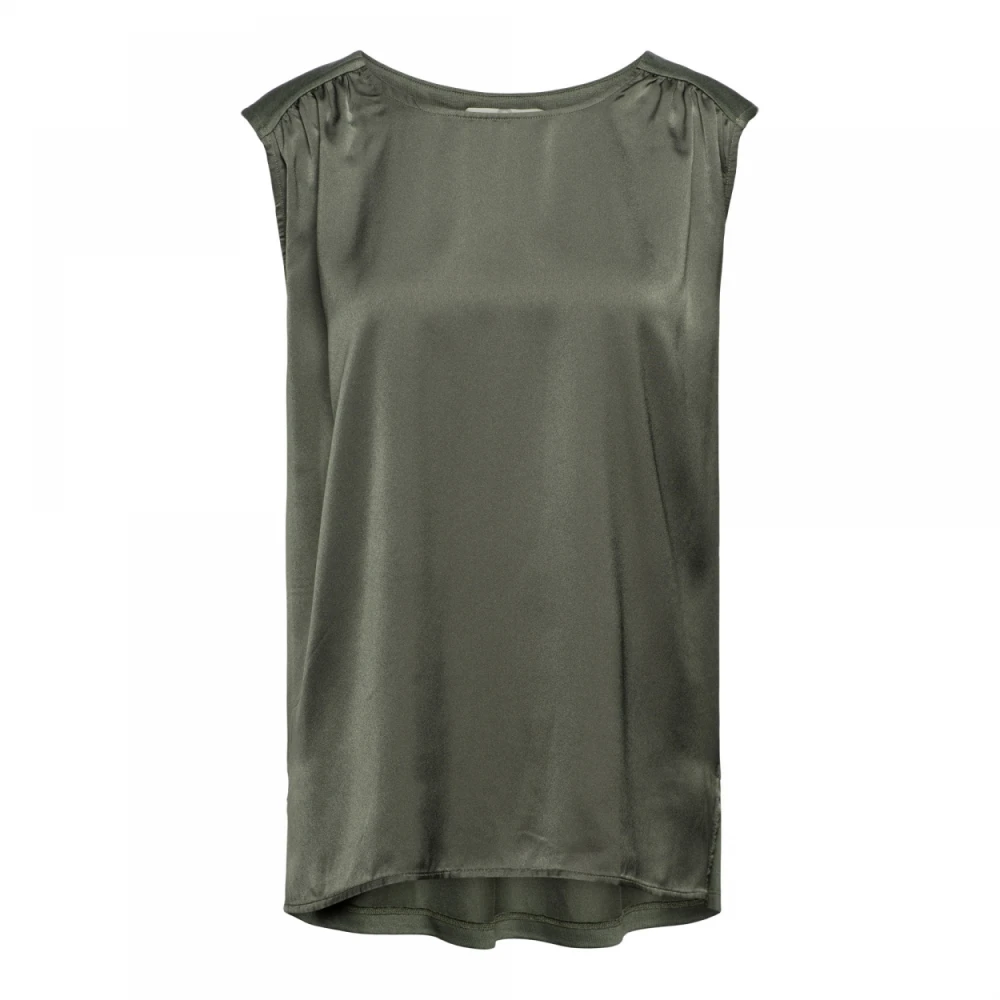 &Co Woman Mouwloze Army Top met Rimpeling en Zijopeningen Green Dames