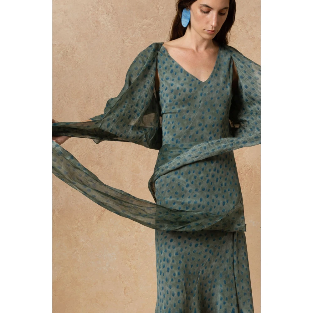 Cortana Blauwe Ramie Kruis Top Aquarel Print Blue Dames