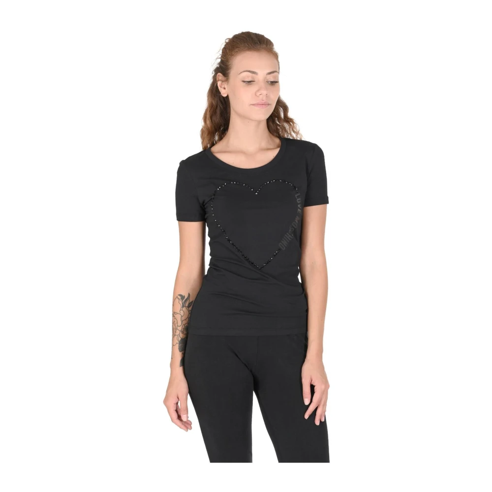 Love Moschino Women's Black Heart Detail Crew Neck T-Shirt