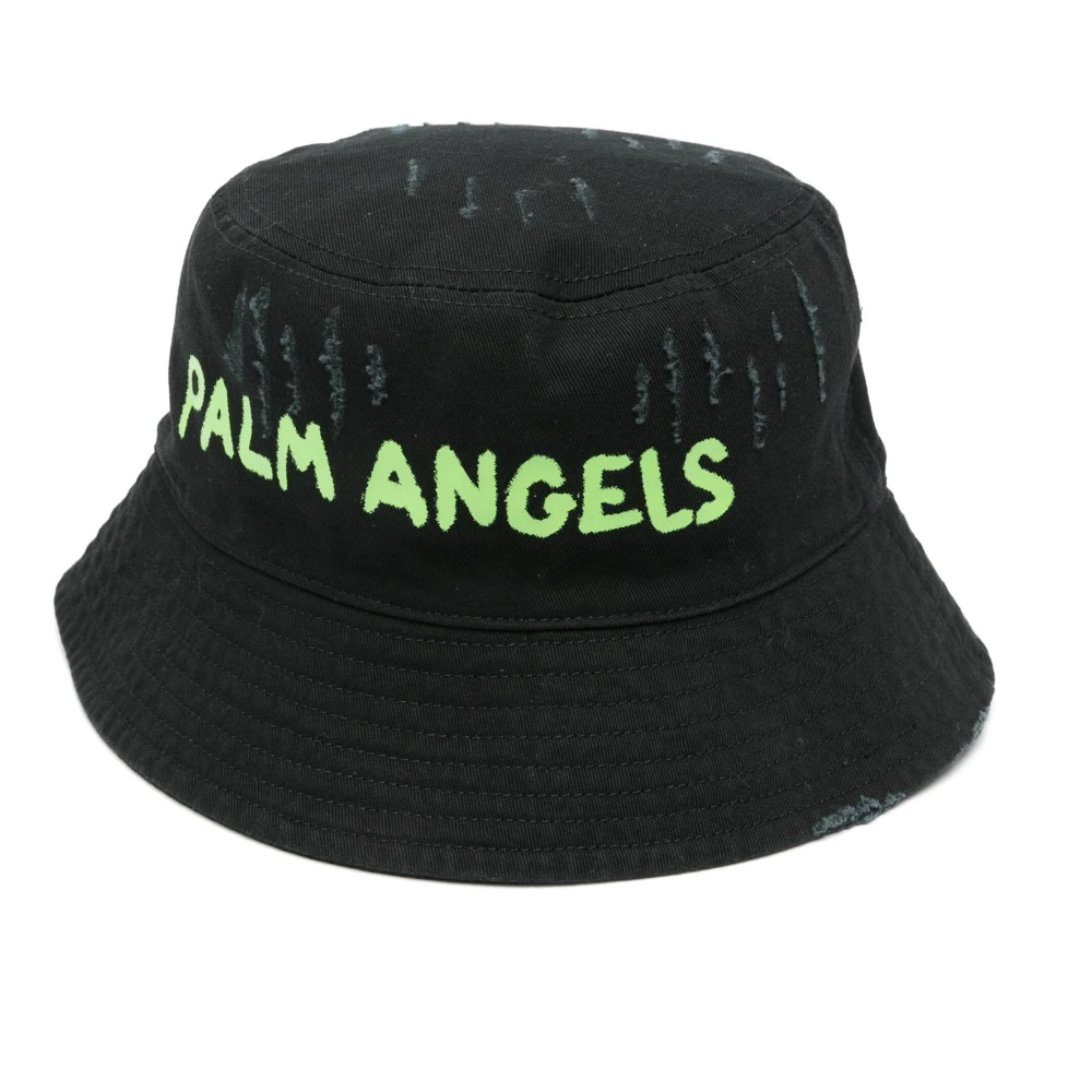 Palm Angels Zwarte Logo Bucket Hat Black Dames