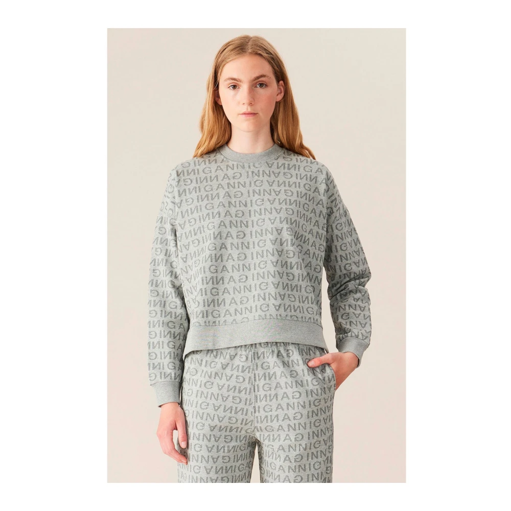Ganni Logo-Print Sweatshirt Gray Dames