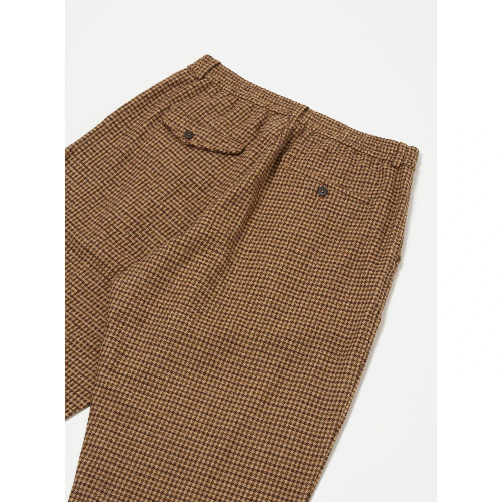 Universal Works Zand Houndstooth Tweed Wijde Broek Brown Heren