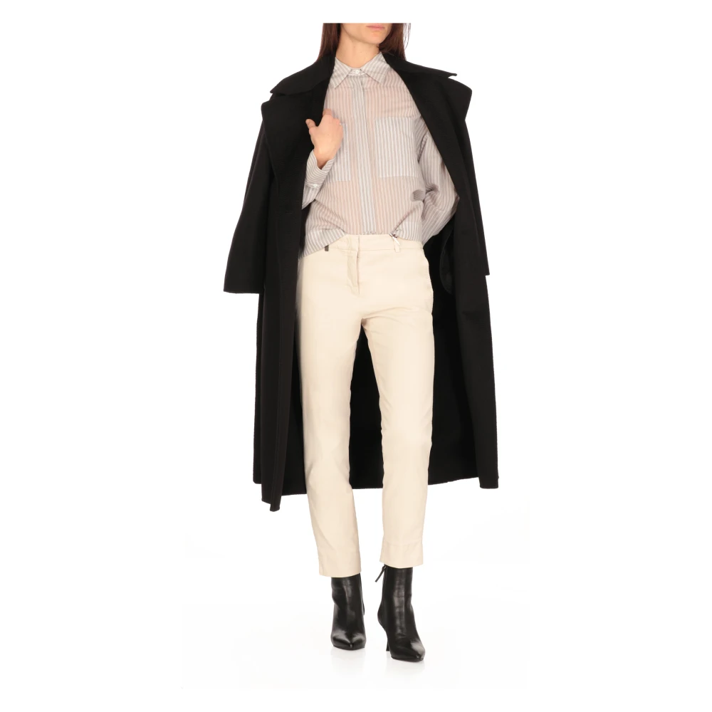 PESERICO Gestreepte Ivory Katoen Zijden Shirt Beige Dames