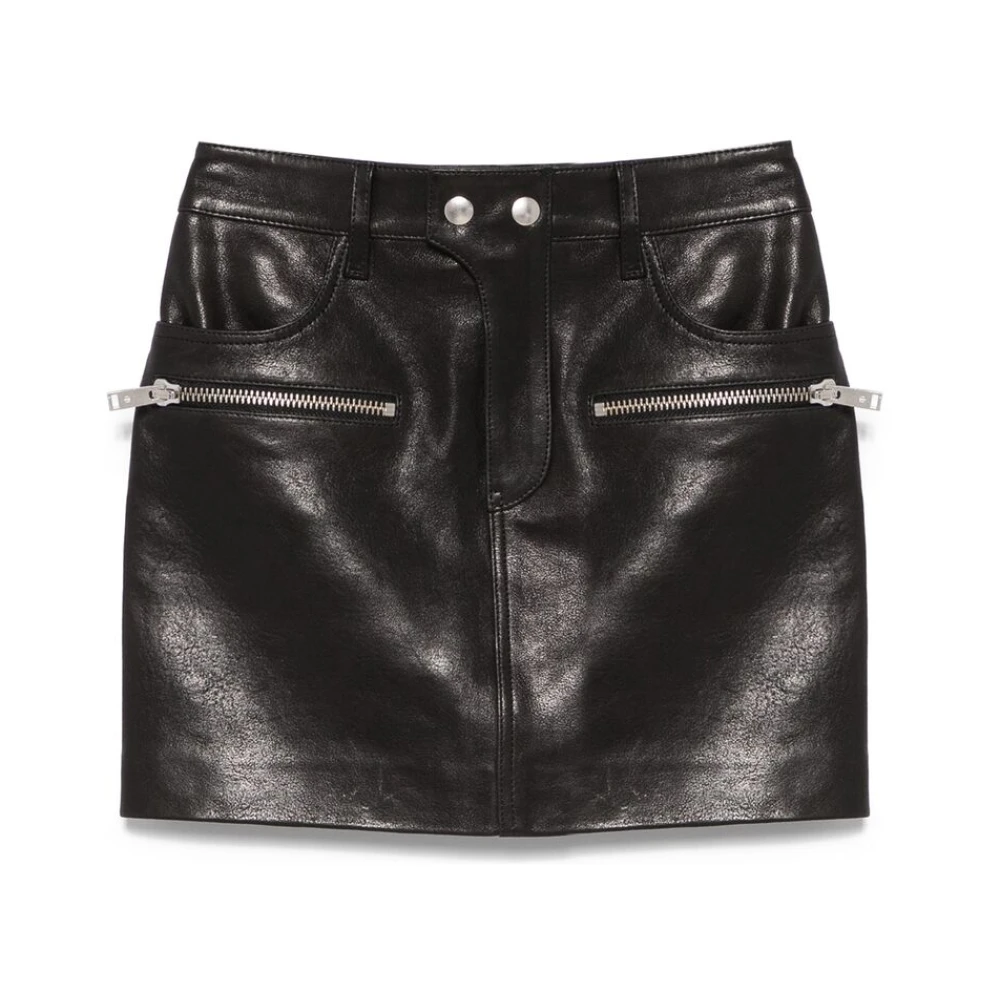 Anine Bing Zwarte leren rok met zakken Black Dames