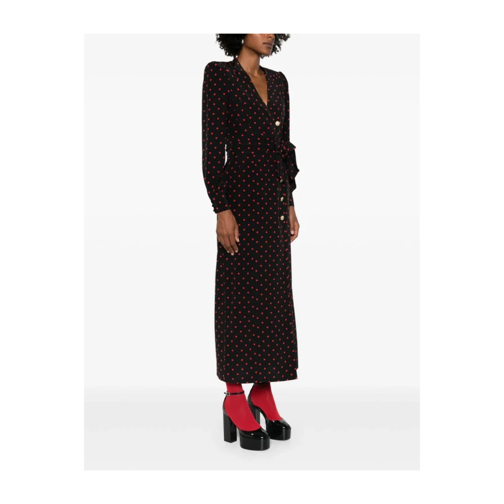 Alessandra Rich Zijden jurk met polkadot en riem Black Dames