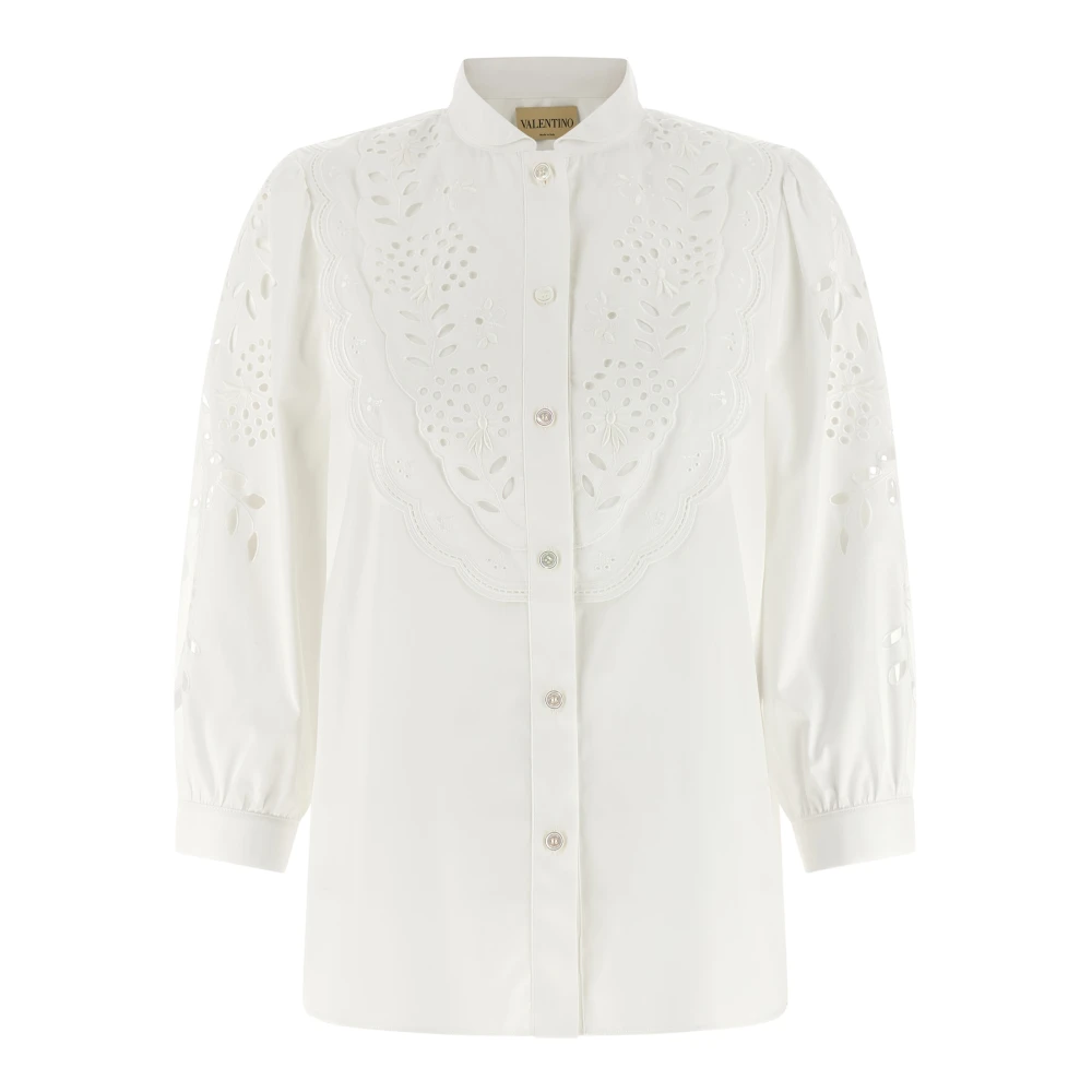 Valentino Garavani Women's White Embroidered Poplin Shirt - Shirts - S - Blouses & Shirts