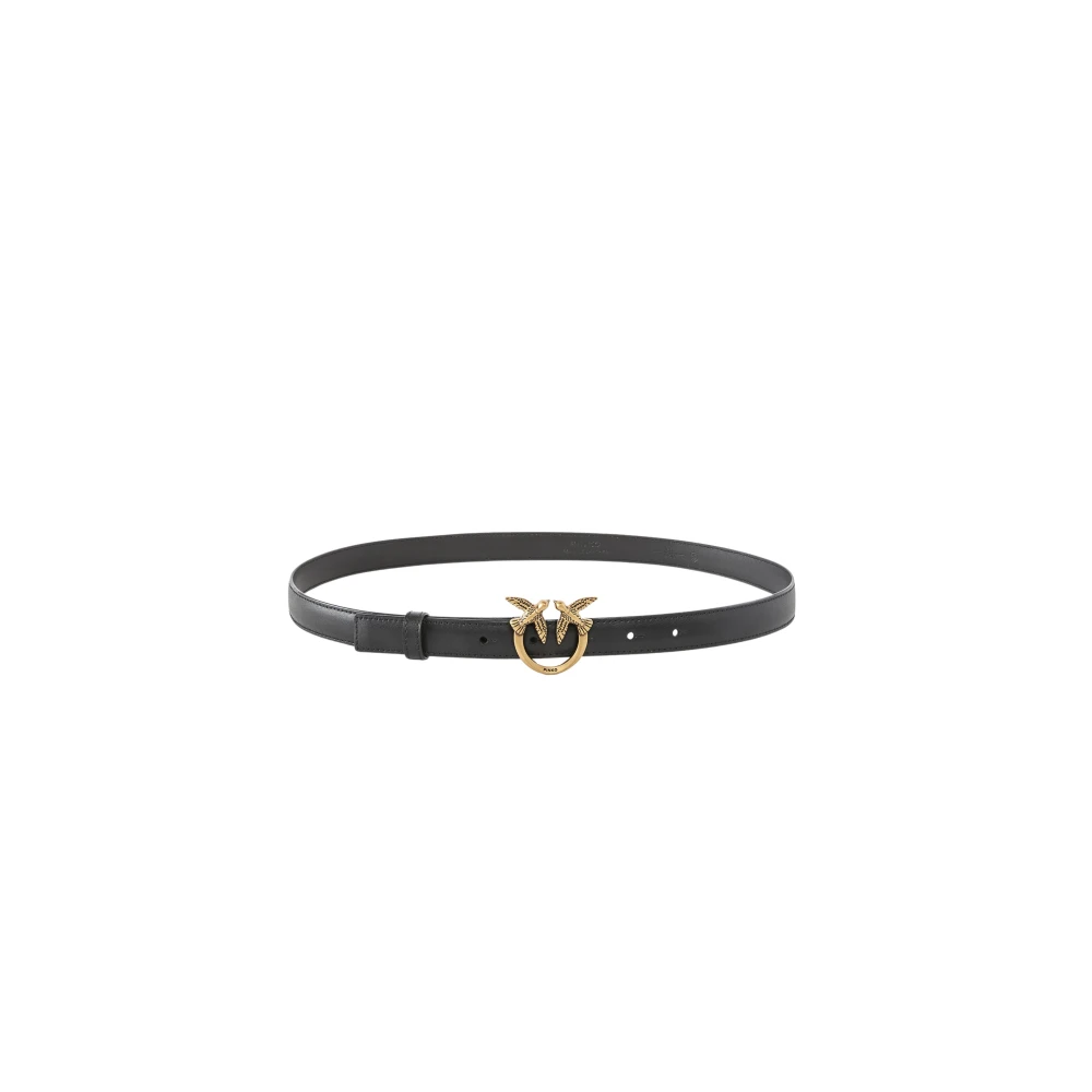 Pinko Love Birds Diamond Cut Leren Riem Black Dames