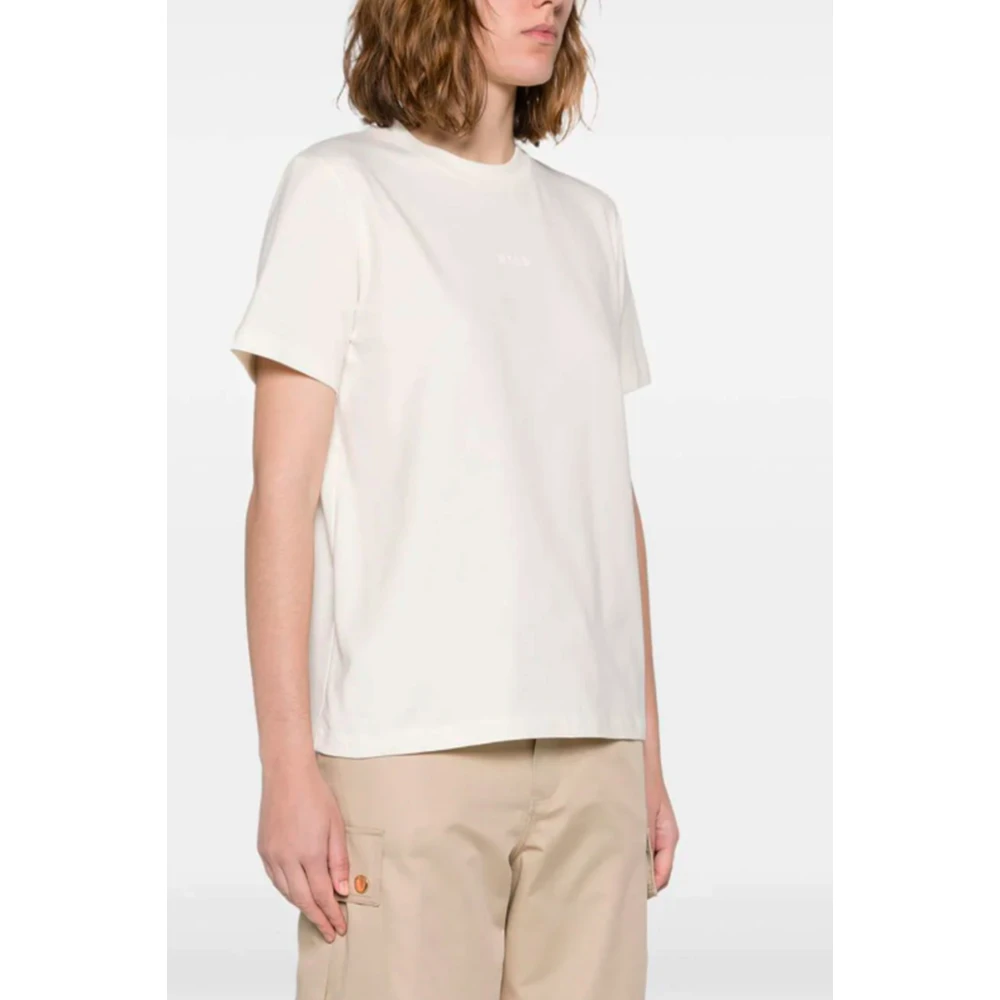 Msgm Wit Katoenen Logo Print Crew Neck T-shirt White Dames