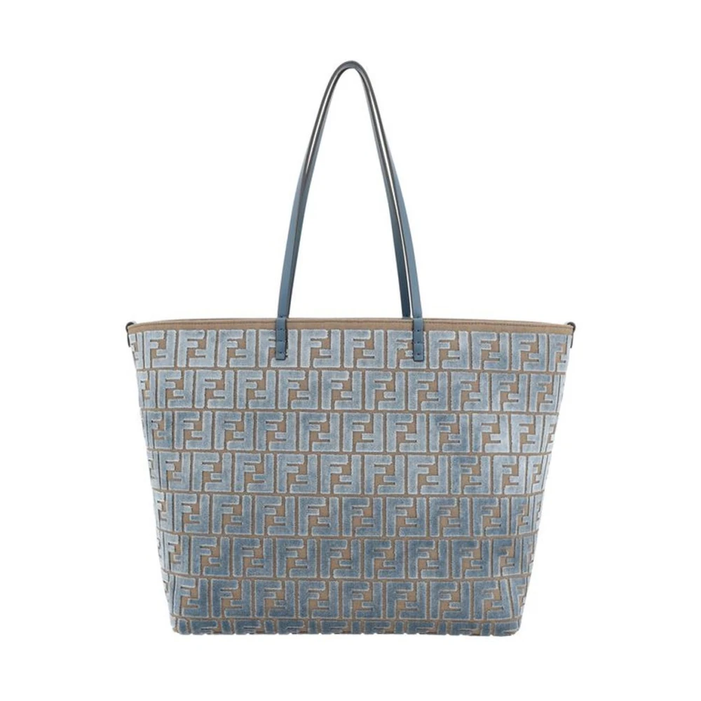 Fendi Chenille-patroon tote tas met leren handvatten Blue Dames