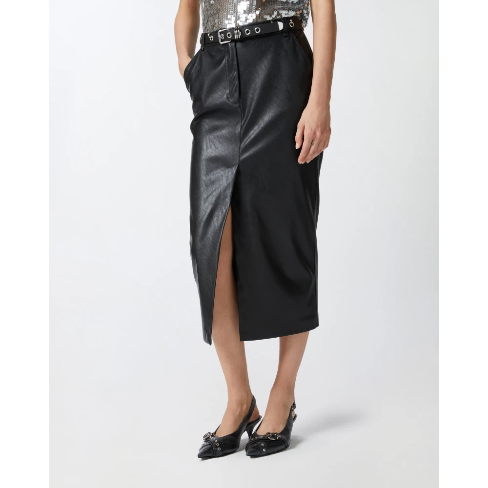 pinko Zwarte leren effect midi rok Black Dames