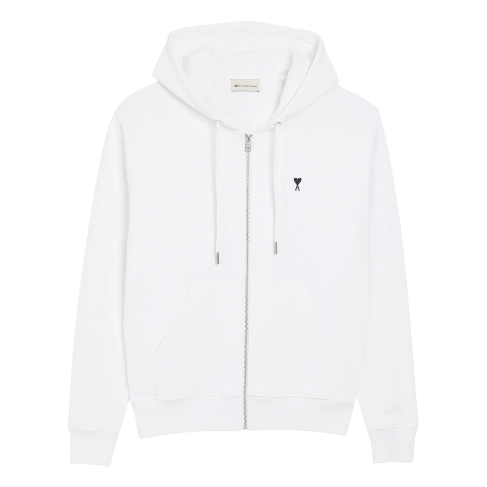 Ami Paris Mannelijk Wit Zip-Through Hoodie