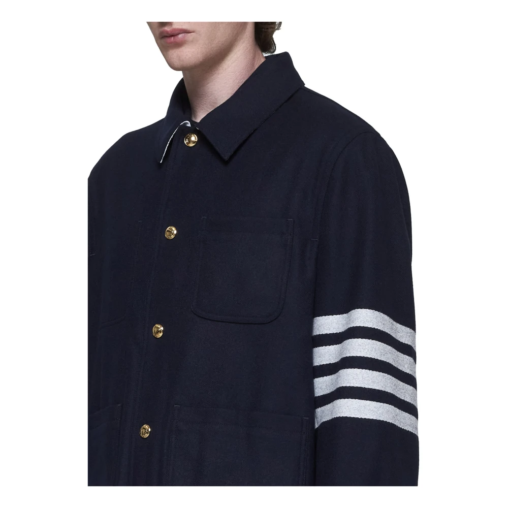 Thom Browne Navy Blauwe Wol Utility Jas Blue Heren