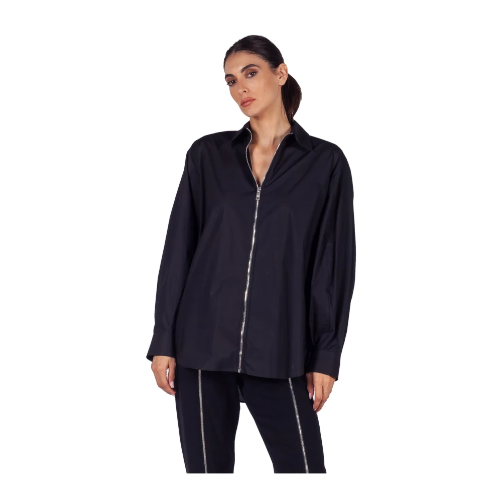Msgm Zwart Zip-up Shirt met Geplooide Mouwen Black Dames