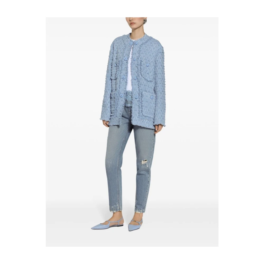 Dolce & Gabbana Celeste Katoenen Jas Multitask Zakken Blue Dames