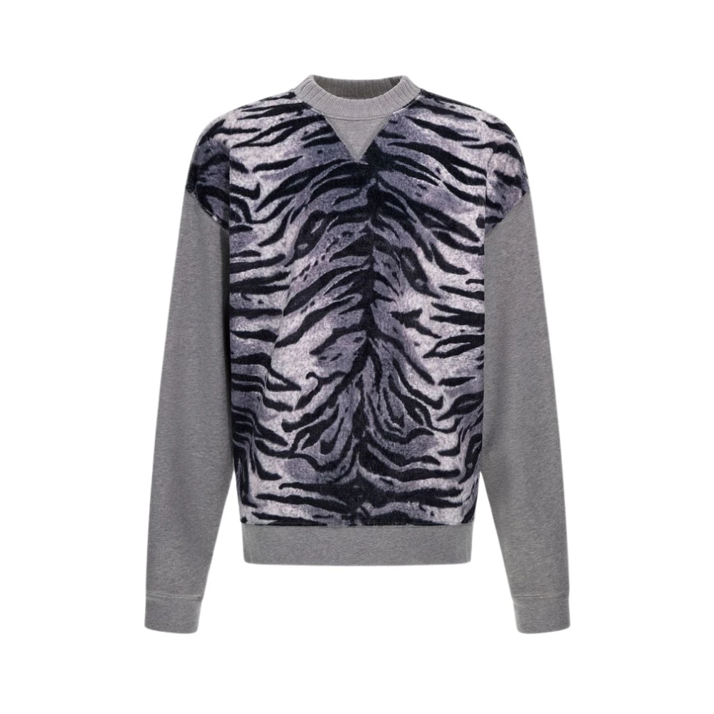 Roberto Cavalli Men's Gray Zebra Print Sweatshirt - Round-Neck Knitwear - Xl - Knitwear