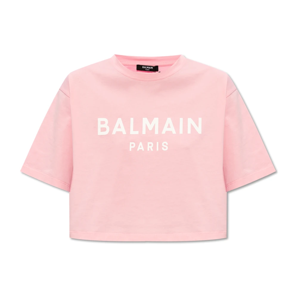 Balmain Geknipte T-shirt met logo Pink Dames