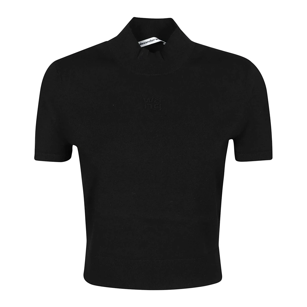 T by Alexander Wang Geëmbosseerd Logo Mock Neck Top Black Dames