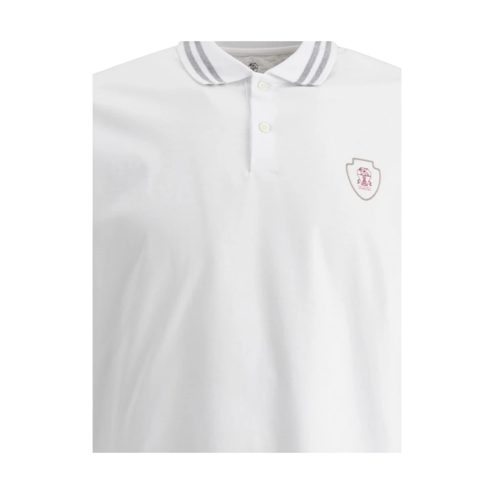 BRUNELLO CUCINELLI Wit Logo Print Polo Sweater White Heren
