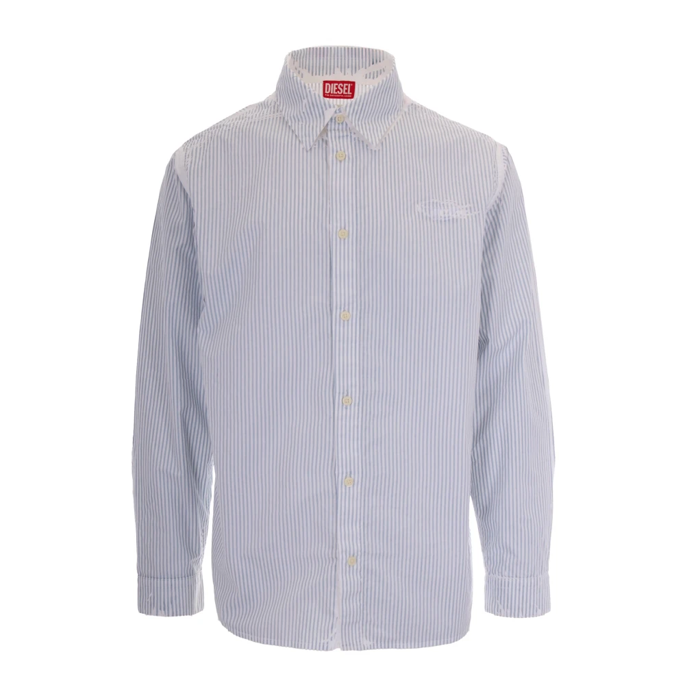 Diesel Mannelijk Blauw Overhemden Heren, L, Katoen, Casual Shirt