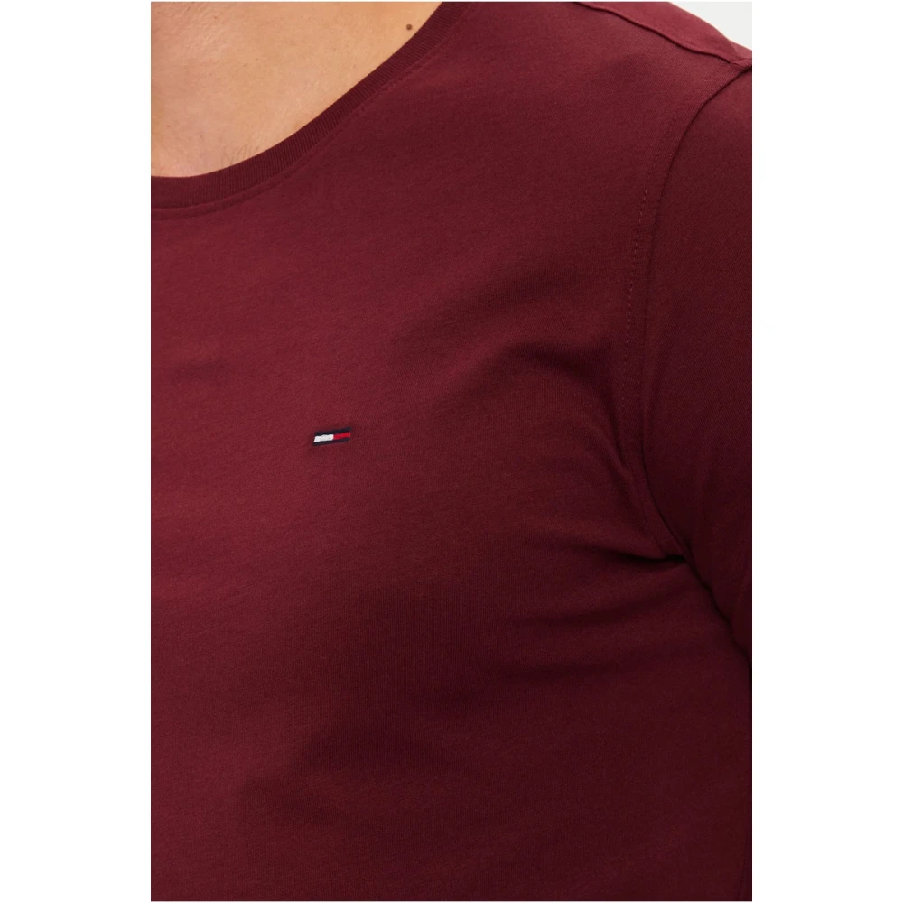 Tommy Jeans Rood Logo Geborduurd Slim Fit T-Shirt Red Heren