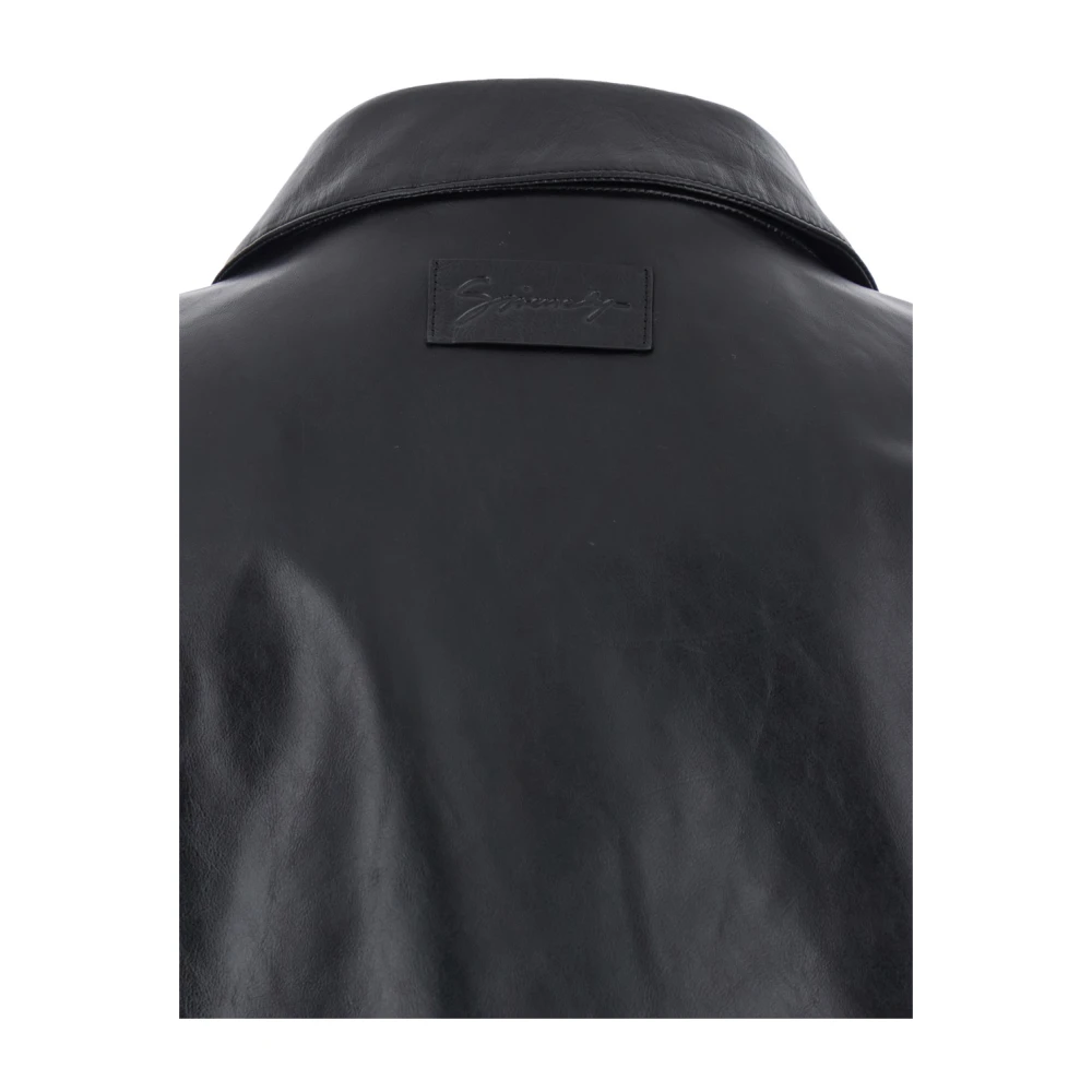 Givenchy Zwart leren jack met logo patch Black Heren
