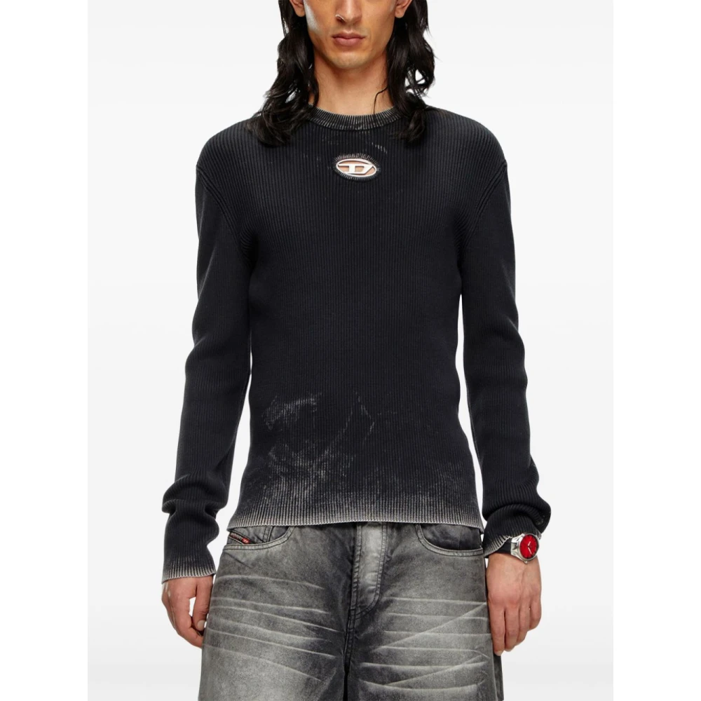 Diesel Zwarte Cut-Out Trui met Oval D Black Heren