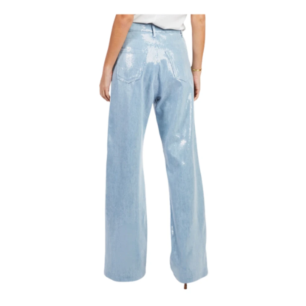 Federica Tosi Blauwe Pailletten Jeans Voorste Knoop Rits Blue Dames