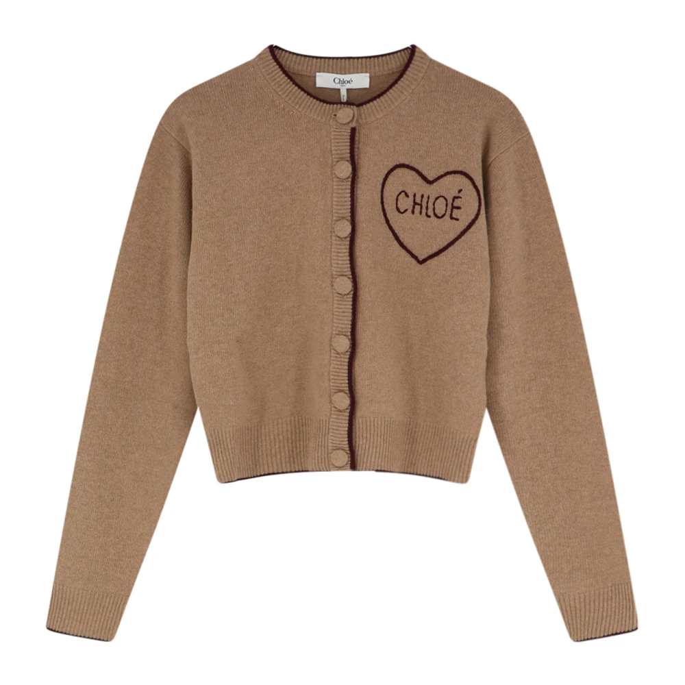 Chloé Brown Logo Knitted Slim Cardigan - Female - Cardigans - L - Knitwear