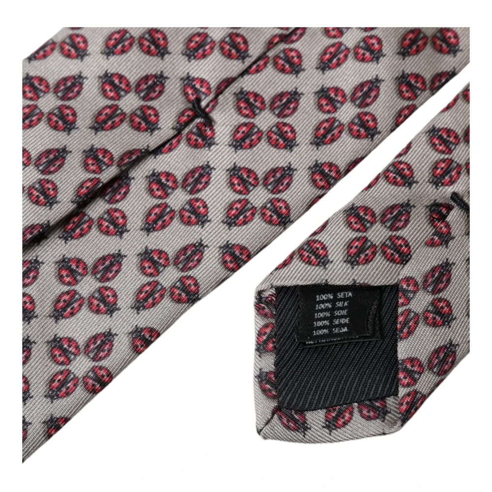 Dolce & Gabbana Beige Lieveheersbeestje Print Zijden Heren Stropdas Beige Heren