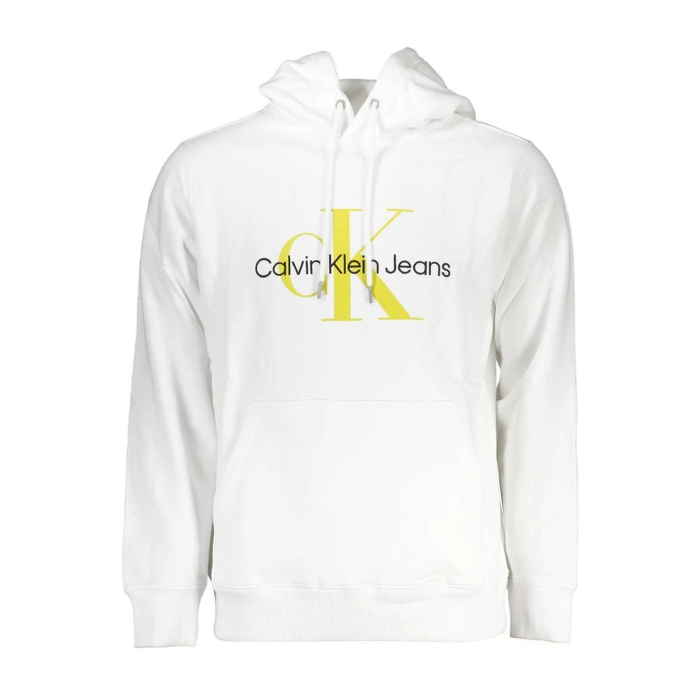 Calvin Klein Men's White Hoodies, Xl, Cotton Hooded Sweatshirt With Embroidered Logo