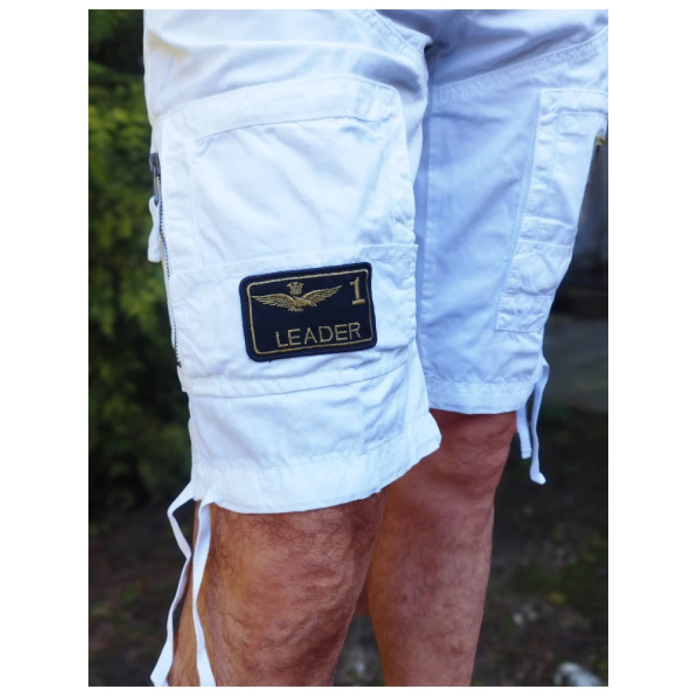 aeronautica militare Katoenen Bermuda Shorts met militair geïnspireerde zakken White Heren