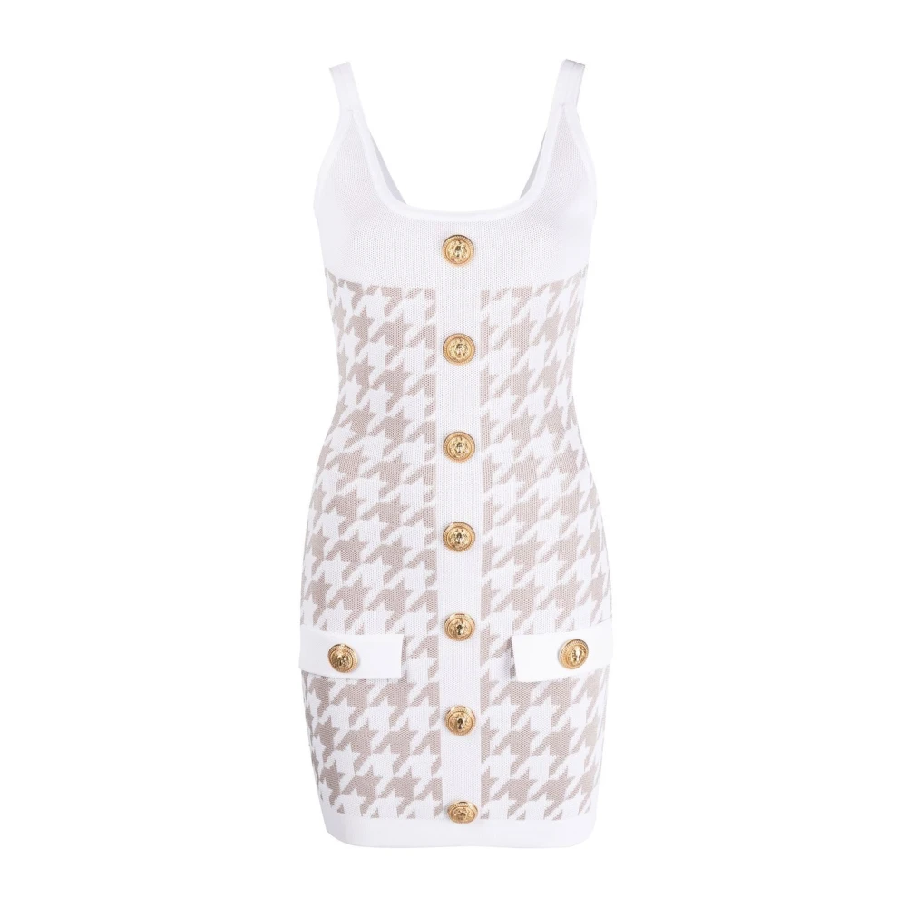 Balmain Beige Butonned Houndstooth Dress - Female - Short Dresses - Xs - Dresses