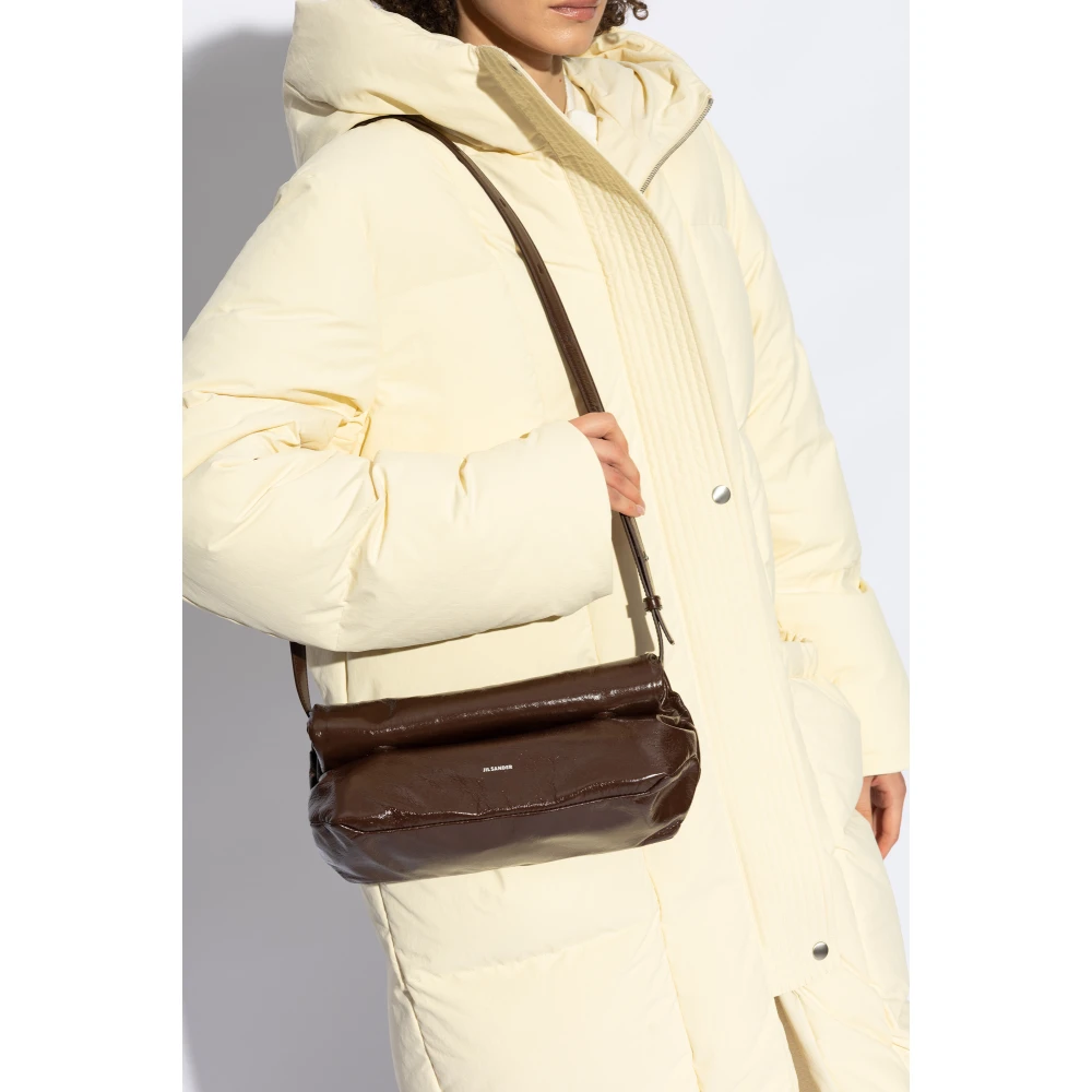 Jil Sander Schoudertas Rollup Klein Brown Dames