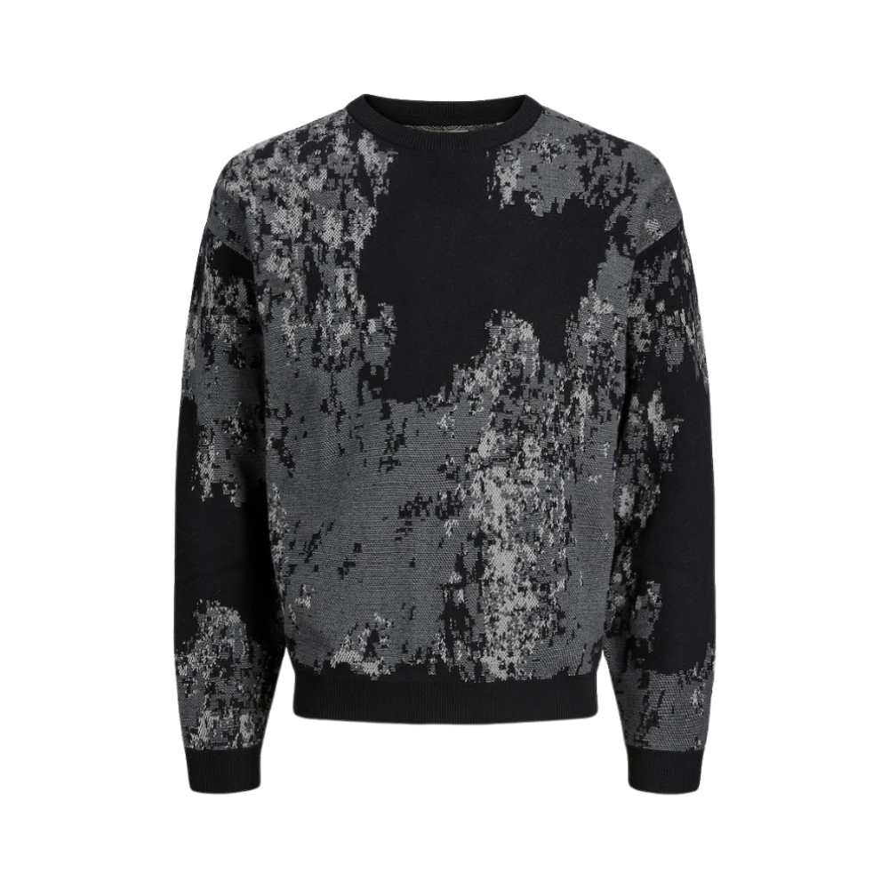 Jack & Jones Men's Black Round-Neck Knitwear, S, Long Sleeve Cotton Pullover