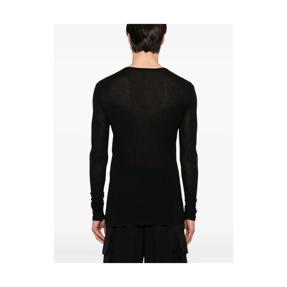 Ann Demeulemeester Zwart Geribbelde Ronde Hals Lange Mouw Black Heren