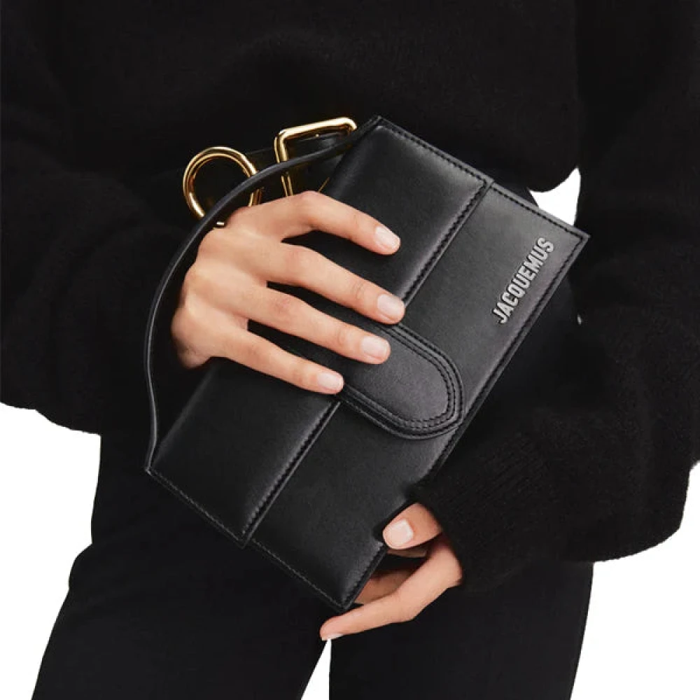 Jacquemus Zwarte Leren Schoudertas met Verstelbare Band Black Dames